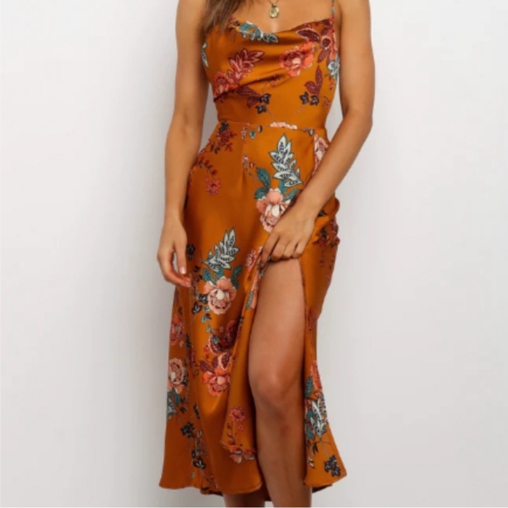 Petal & Pup Floral Midi Dress - Orange and Pink